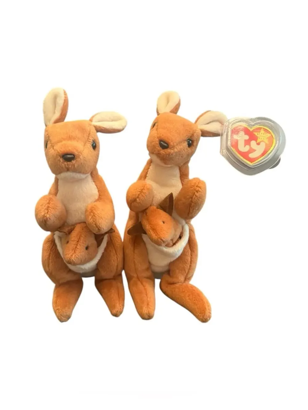 NWT Vintage Ty Beanie Babies Bundle of (2) Pouch Kangaroos Stuffed Animals